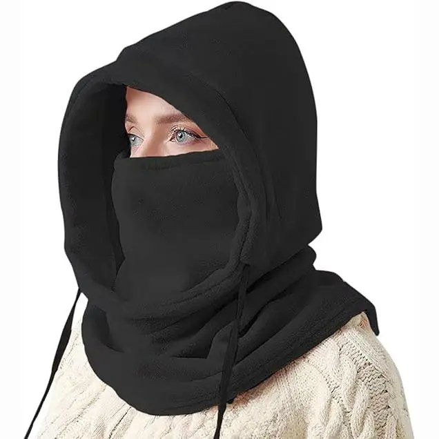 Hooded Fleece Balaclava Full Face Masks, Breathable Windproof Neck Warmer for Men & Women, Adjustable Protective Gear for Skiing & Biking, Ski Mask, Drawstring