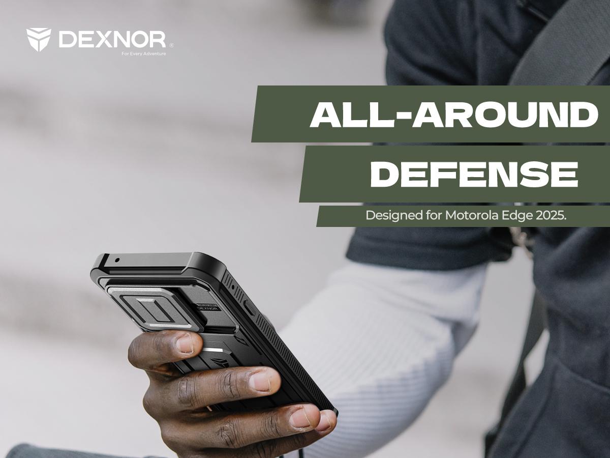 Dexnor for Motorola Moto Edge 2025 Case, [2 Front Frame] [Built-in Magnetic Slide Camera Cover & Kickstand] Heavy Duty Protection Shockproof Phone Case with Screen Protector, 6.7 inch