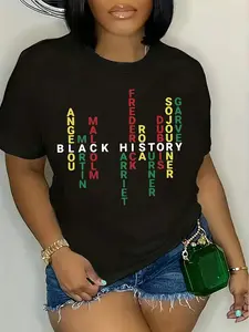 Cotton Womens Black History Month TShirt with Colorful Lettering Historical Figures Round Neck Casual Comfortable Fit for allSeason Wear Machine Washable Black Heritage Apparel Perfect Gift for African History Celebration