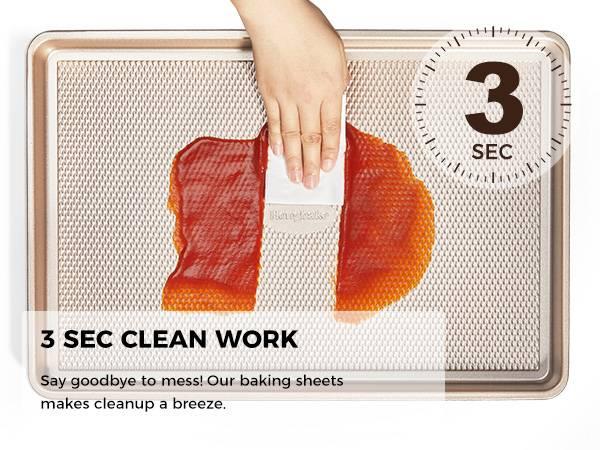 [BF&CM]HONGBAKE Diamond-Texture Baking Sheet Pan Set, Non-Stick Cookie Sheets, Teflon-Free Heavy Duty Bakeware - 3 Sizes, Baker, Pink Kitchenware Cooking