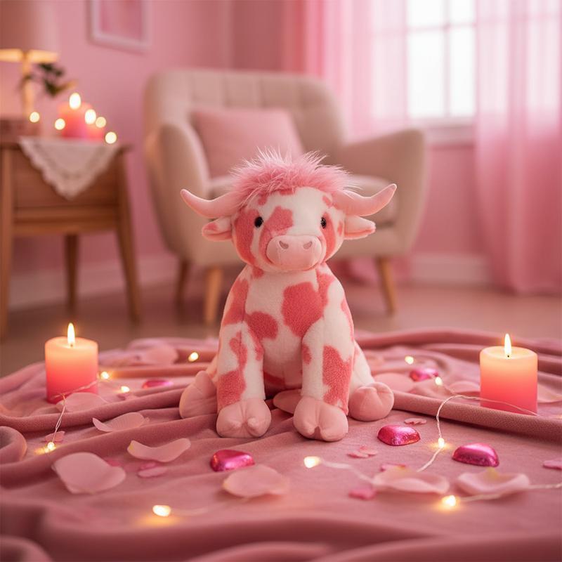 Pink Highland Cow Plush, Valentines Gift