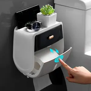 ZY Wall Mounted Tissue Holder, 1 Count Punch Free Waterproof Bathroom Tissue Storage Box, Space Saving Tissue Holder, Bathroom Supplies, Home Goods