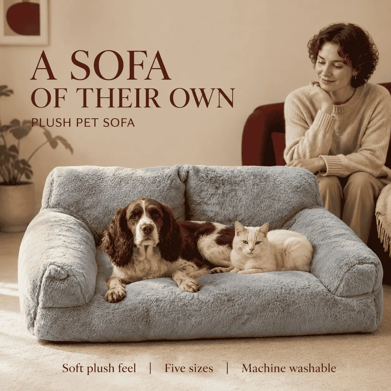 BOFNL Luxury Plush Texture Polyester Blend Pet Sofa Bed - Machine Washable, Multi-Size (5 Options), Stable Support, Warm Comfort for Dogs & Cats All-Day Rest