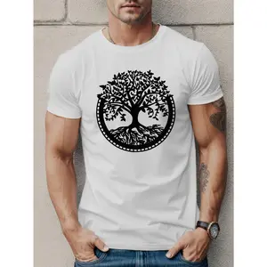 Men's Trendy Tree Print Short Sleeve T-Shirt Lightweight Breathable Summer Casual Tee Top