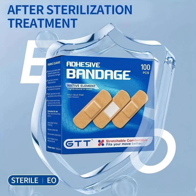 100/500pcs Flexible Fabric Adhesive Bandage, High Viscosity, Waterproof And Breathable, Beige, One Size Fits All, Individually Packaging, First Aid And Wound Care Products