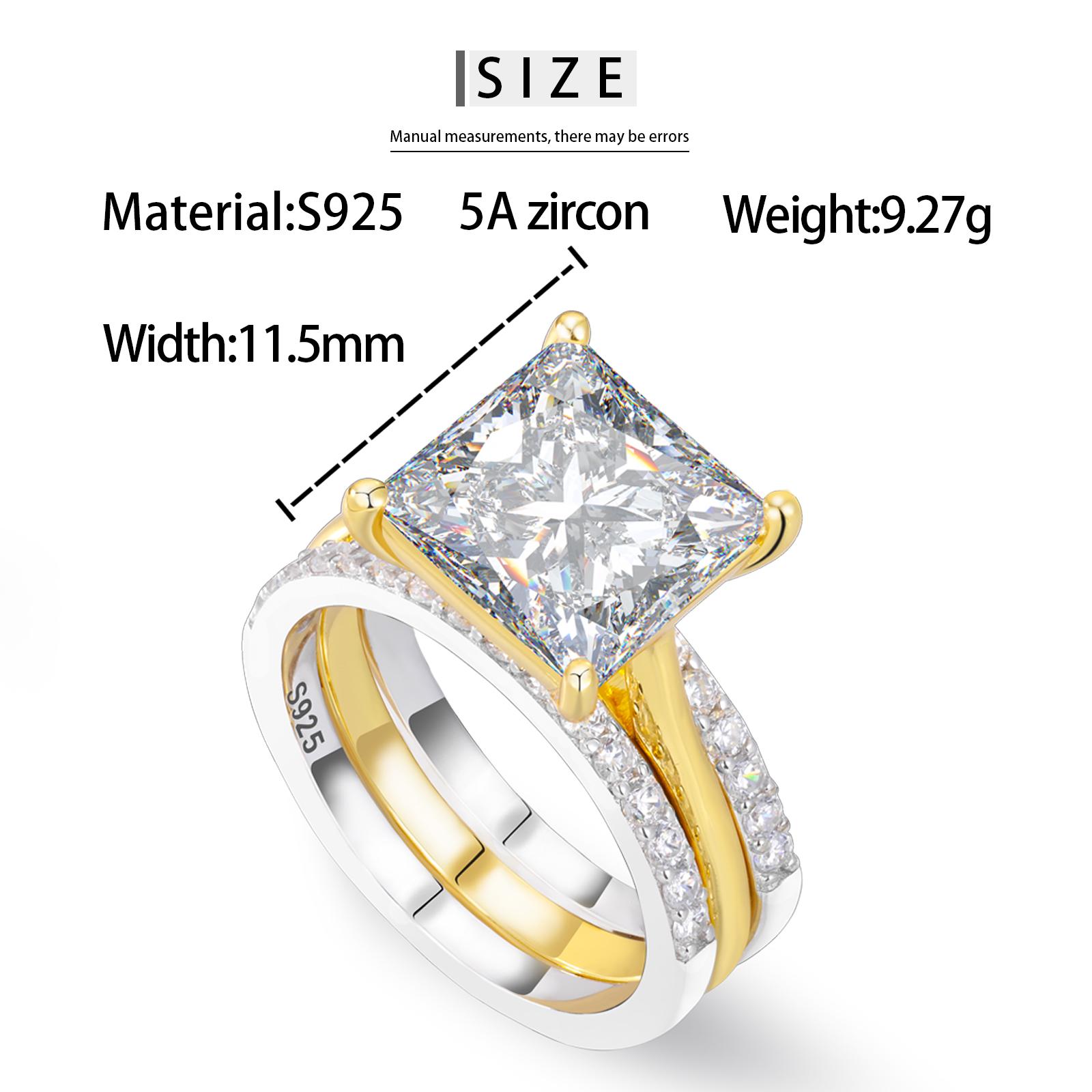 UCCIYO[R170]ct Two-Tone Princess Cut & Sparkling Square 2-Piece Ring Set – Perfect for Anniversary, Birthday, Valentine’s, Engagement & Everyday Wear – Timeless Elegant Design for Her