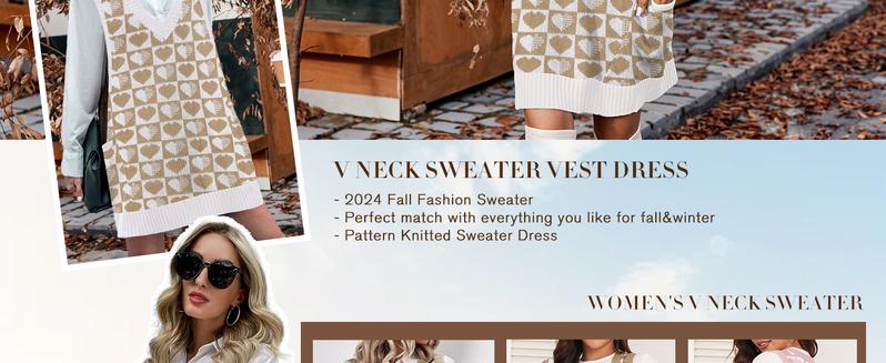 Women's Sleeveless V Neck Knit Sweater Vest Dress Casual Pullover with Side Pockets for Spring Basic Minimalist