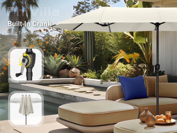 [2026 New] PHI VILLA 15ft Large Outdoor Double-Sided Rectangle Umbrella with Crank Handle, Waterproof, Alloy Steel, Assembly Required Furniture Patio