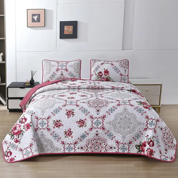 2/3pcs Floral Paisley Quilt Set, Red Rose Reversible Bedspread Coverlet with Pillow Shams, All-Season Microfiber Bedding, Machine Washable, Easy Care, Decor for Bedroom, Guest Room, Hotel, Dorm, Great Gift