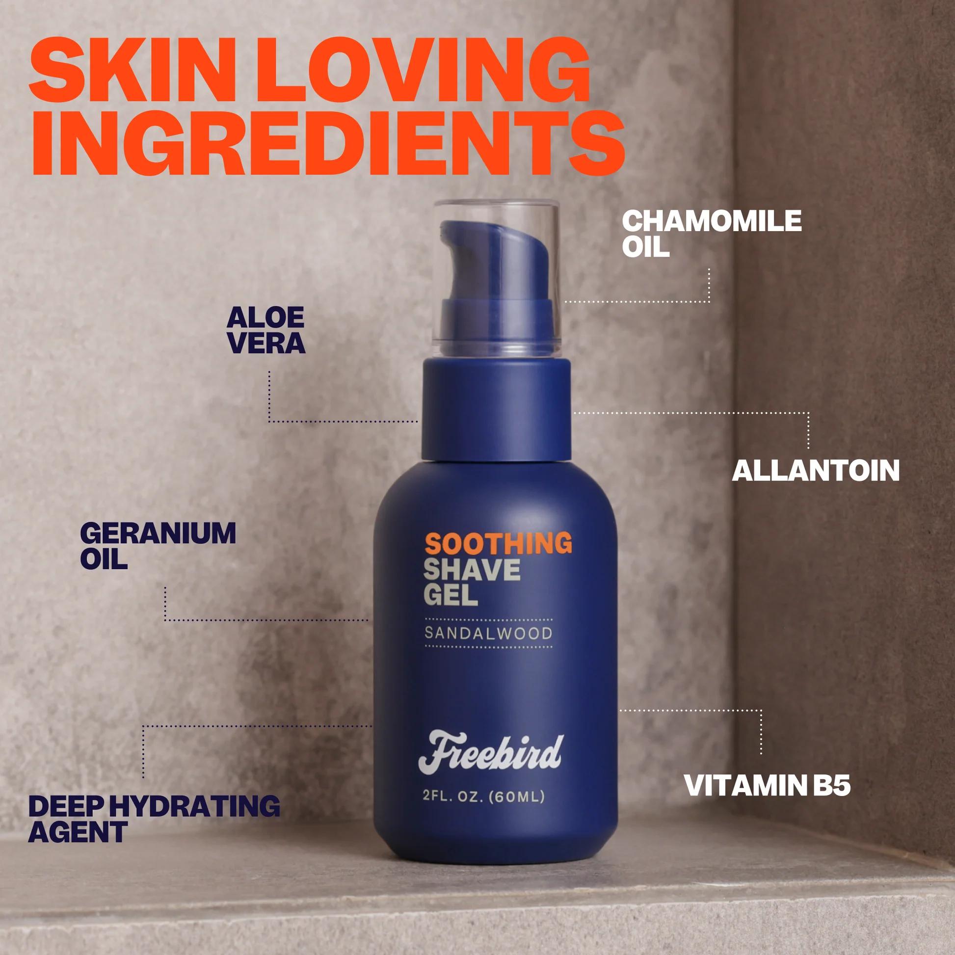FREEBIRD Soothing Shave Gel - Aloe Vera Infused Hydrating Formula for Ultra Smooth Glide - Non Foaming & Gentle on Sensitive Skin - 2 FL OZ 60ML Body Care