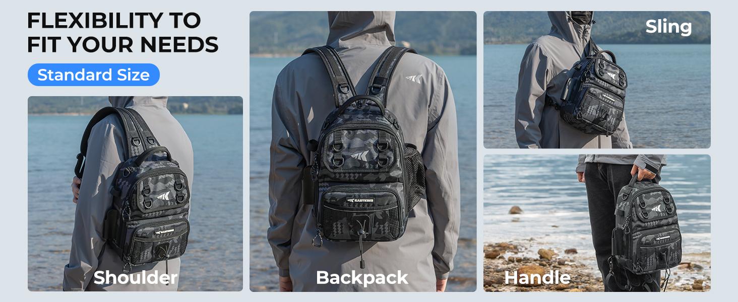 KastKing BaitSpace Fishing Sling Bag, Water-resistant Fishing Backpack with Rod & Beverage Holder, Adjustable Straps, Tackle Storage Bag for Fishing Gear and Equipment
