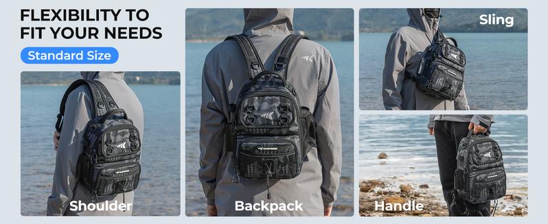 KastKing BaitSpace Fishing Sling Bag, Water-resistant Fishing Backpack with Rod & Beverage Holder, Adjustable Straps, Tackle Storage Bag for Fishing Gear and Equipment