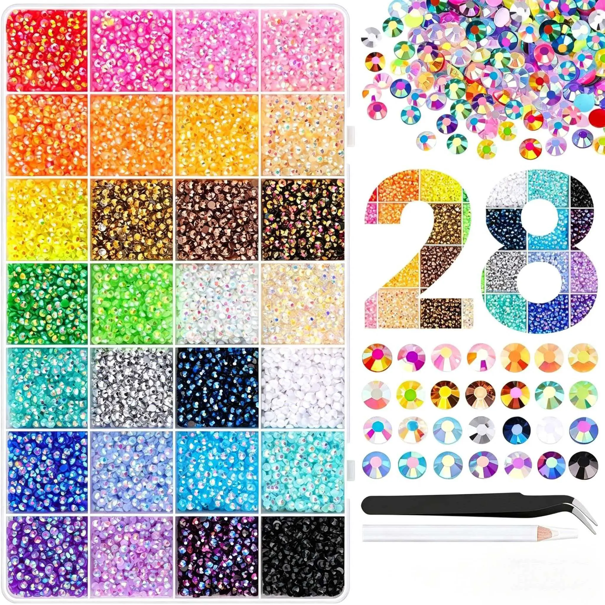 Nail Design Kit - Bedazzled DIY Bedazzling Kit with Flatback Gems, High Shine Crystal Sequins, Tools, Artificial Diamond Glitter, Nail Art Supplies for Mothers, Tumblers