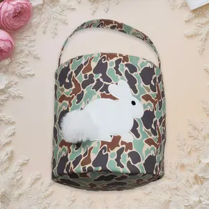 Unisex Cute Rabbit Embroidery Baby Kids Basket, Southern Green Camo Easter Lunch Bag with Luggage & Kids' Fashion Accessory Appeal, Unisex Appeal Cartoon