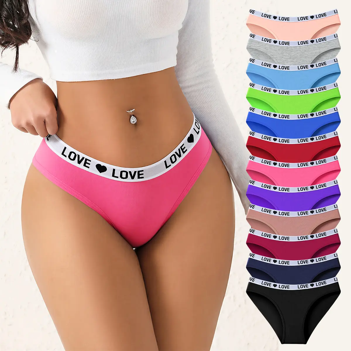 Hotcom Women's Color Block Letter Print Cotton Briefs Lingerie - 7/10/12-Piece Stretchy, Breathable, Secure-Fit Underwear with Elegant Stitches for Everyday Comfort & Style (Ideal Fit & Elegance for Women), Underwear For Women