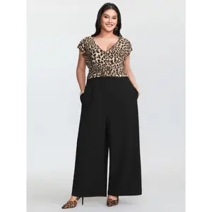 【Summer Turn-Up】BlOOMCHIC Plus Size Leopard Print Contrast Flutter Sleeve Jumpsuit [M-6X] 2026 Summer Pick for Mother's Day