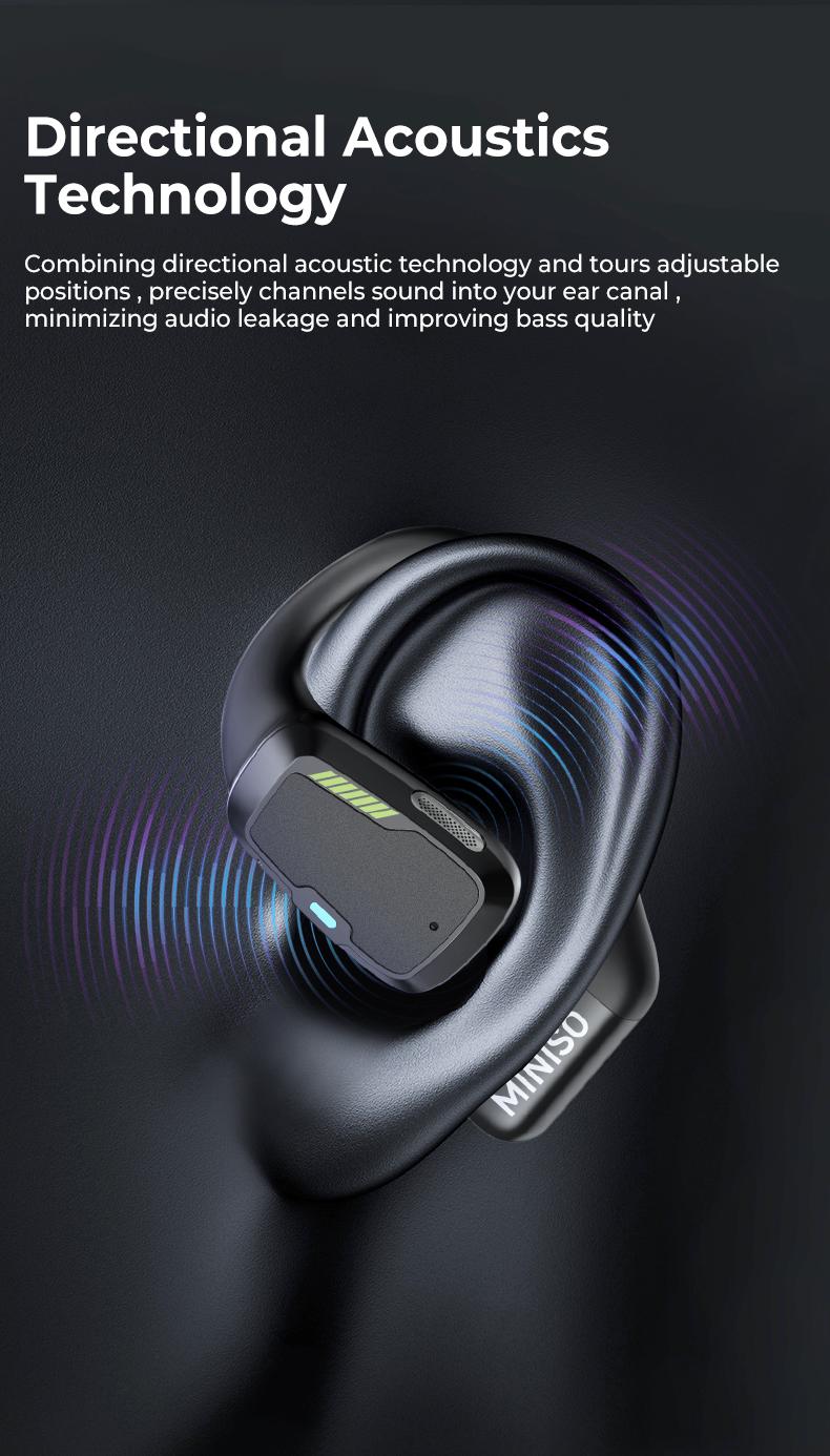MINISO M98 Wireless Earbuds Open Ear Bluetooth 5.4 Earphones Wireless Headphones Full Color Display Touch Screen Gaming Headsets 35Hours Play time Built-in Microphone