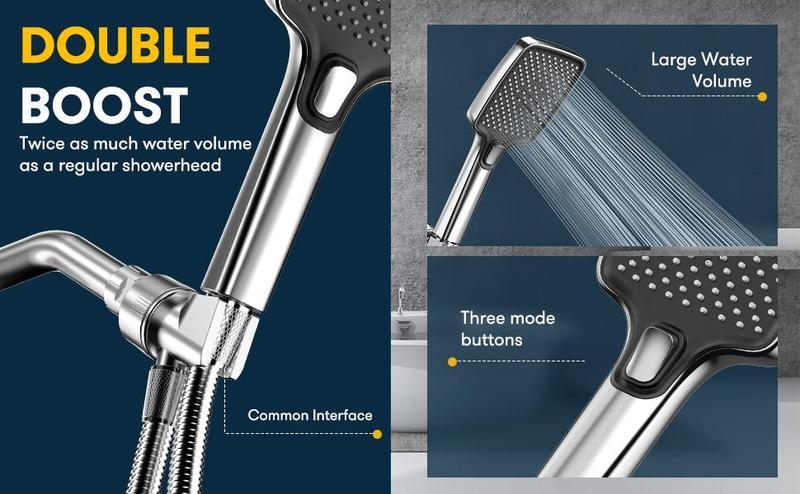 ROLAKUL High Pressure Multi-Mode Handheld Showerhead with Anti-clogging Nozzles & Built-in Power Wash Function for Tub Tiles & Pets Extra-long Stainless Steel Hose Wall Ceiling Mounts