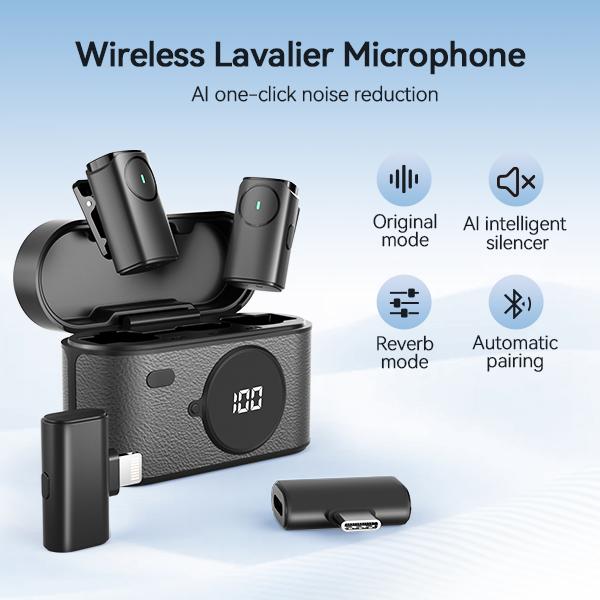 Holiday Haul Wireless Lavalier Mic with AI Denoising & One-Click ，support for iPhone  Android with charging case audio smartphone audio smartphone,For content creators