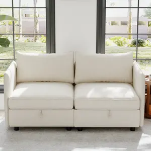 Mid Century 2 Seater Loveseat Sofa with Hidden Storage, Compact Couch for Bedroom Dorm & Small Living Spaces