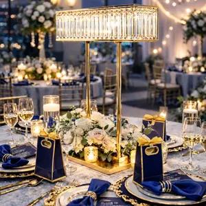 2 PACK | 36“ Tall Crystal Glass Pendant Flower Stand, Rectangular Flower Arrangement Rack Organiser Floral Room