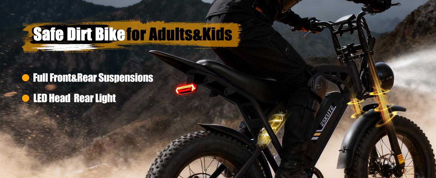 Eskute V200 Electric Bike | 20.8Ah Huge Battery | 1500W Peak Power | 30 MPH | Full Suspension | 80 Miles Range | 7-Speed Dual Suspension | 20" x4.0 Fat Tire e-bike Mid Drive with LED Lights