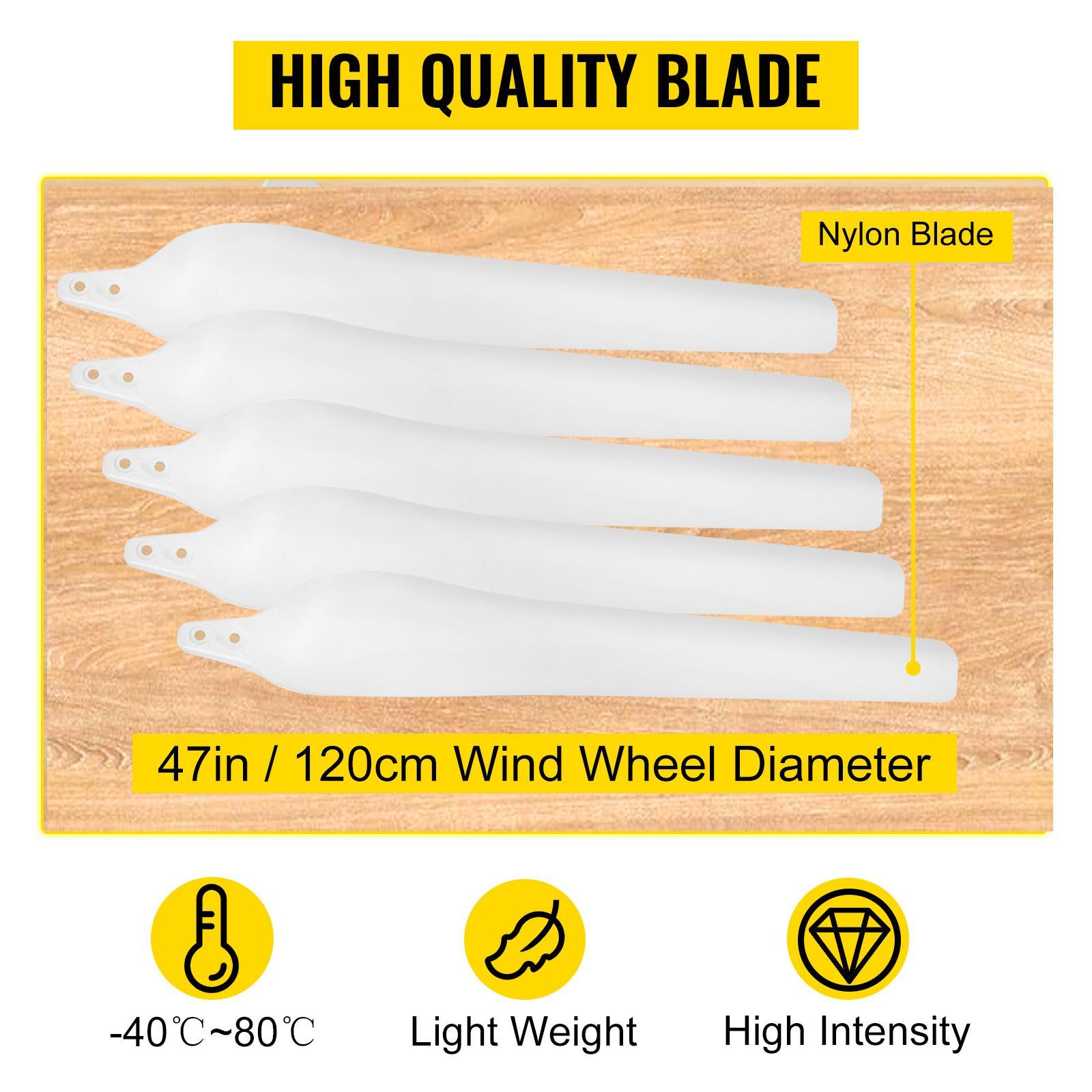 VEVOR Wind Turbine Generator, 12V/AC Wind Turbine Kit, 500W Wind Power Generator With MPPT Controller 5 Blades Auto Adjust Windward Direction Suitable for Terrace, Marine, Motor Home, Chalet, Boat