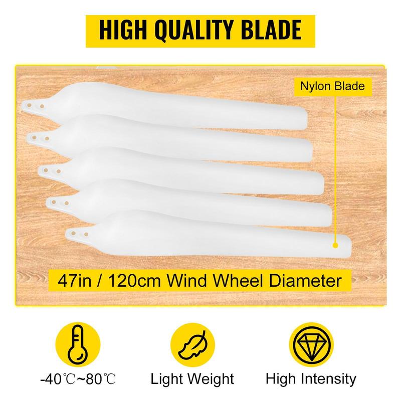 VEVOR Wind Turbine Generator, 12V/AC Wind Turbine Kit, 500W Wind Power Generator With MPPT Controller 5 Blades Auto Adjust Windward Direction Suitable for Terrace, Marine, Motor Home, Chalet, Boat