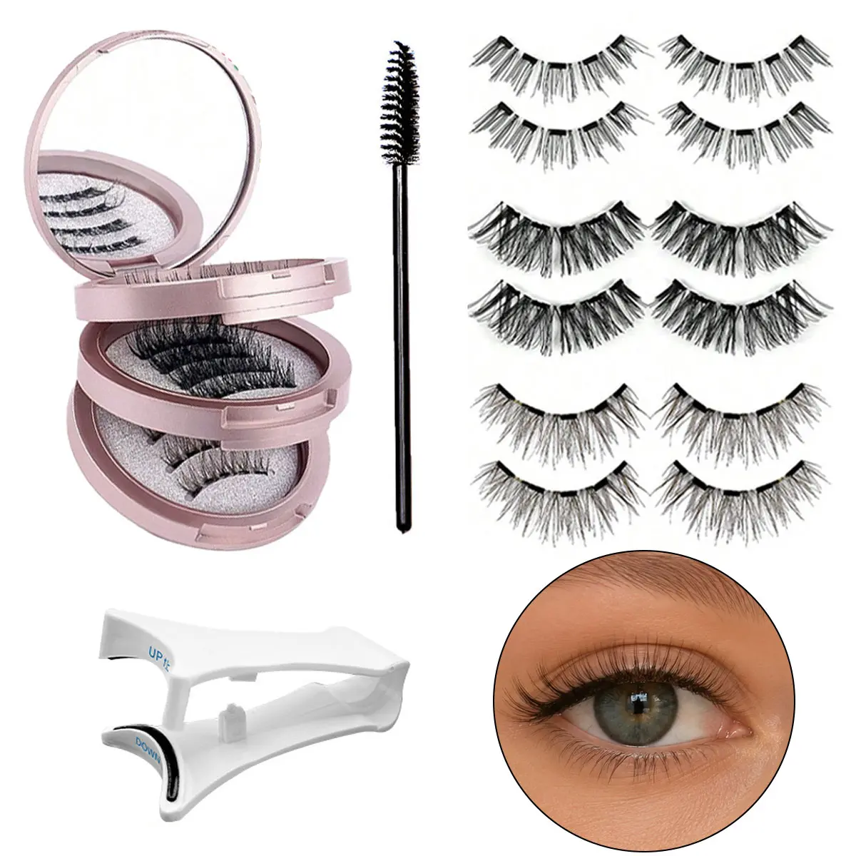 3pcs Reusable Magnetic False Eyelashes Kit with Lightweight Applicator & Mirror Compact Case, Glue-Free Soft Natural Look Makeup Lashes for Daily Wear, Magnetic Eyelashes