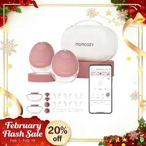 Momcozy  Breast Pump Hands Free Upgraded Mobile Flow | M9, App Discreet Control with Personalized Multi-Modes & 15 Levels, Wearable Breast Pump 24mm, 2 Pack Cozy Red