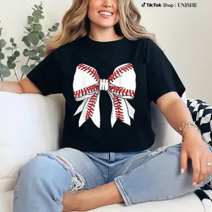 Short Sleeve Baseball Tee for Moms – Cotton Comfort with Coquette Bow