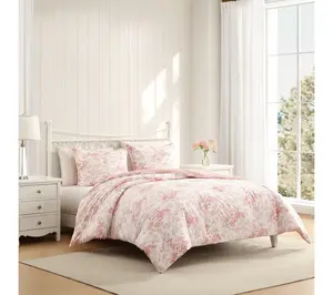 Laura Ashley Toile Delight Rose Cotton Queen Comforter Set
