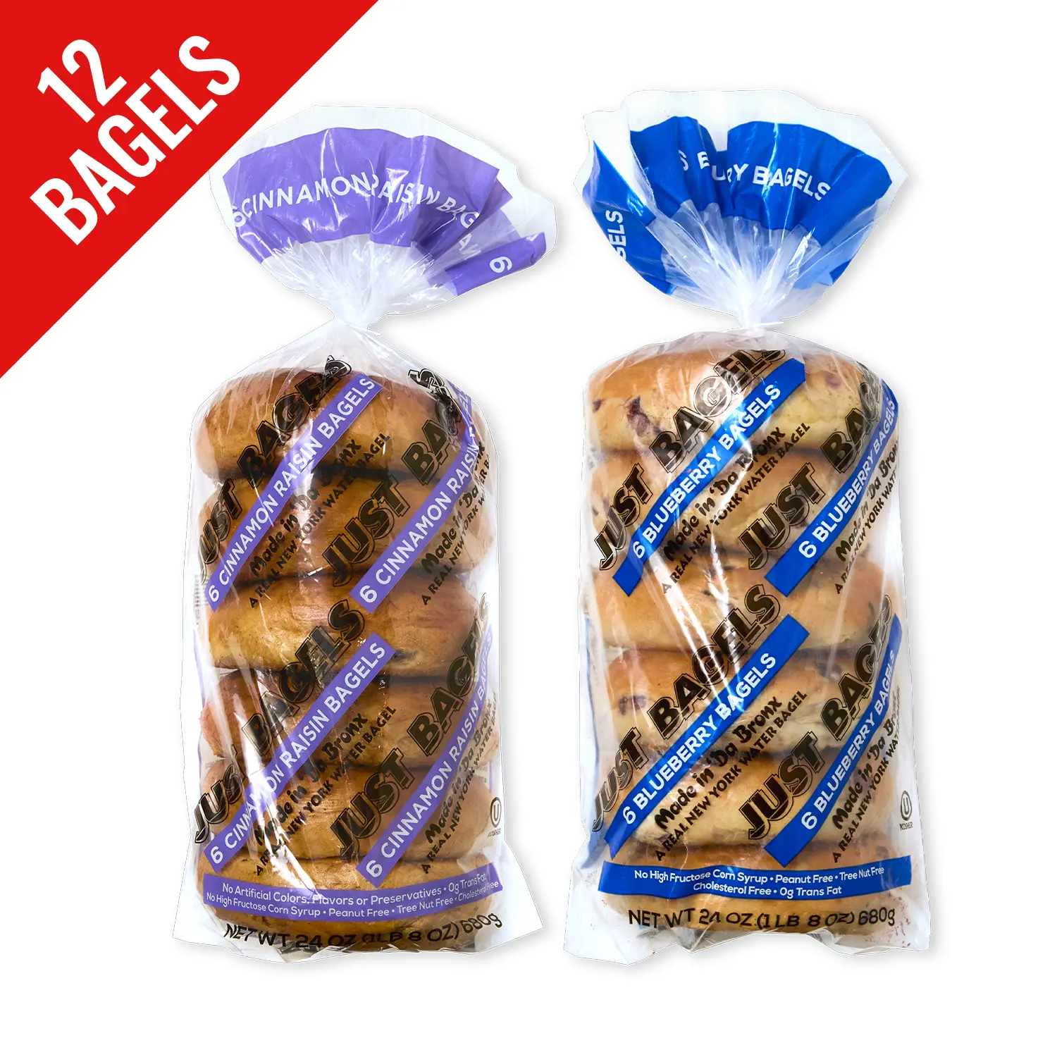Just Bagels 6 Blueberry and 6 Cinnamon Raisin Bagels Non-GMO Authentic New York Style Chewy Crunchy Bagels Made in Da Bronx