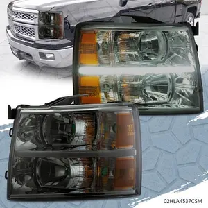 CROSSDESIGN LED DRL Strip Smoke/Chrome Amber Corner Headlight Fits For 07-13 Chevy Silverado