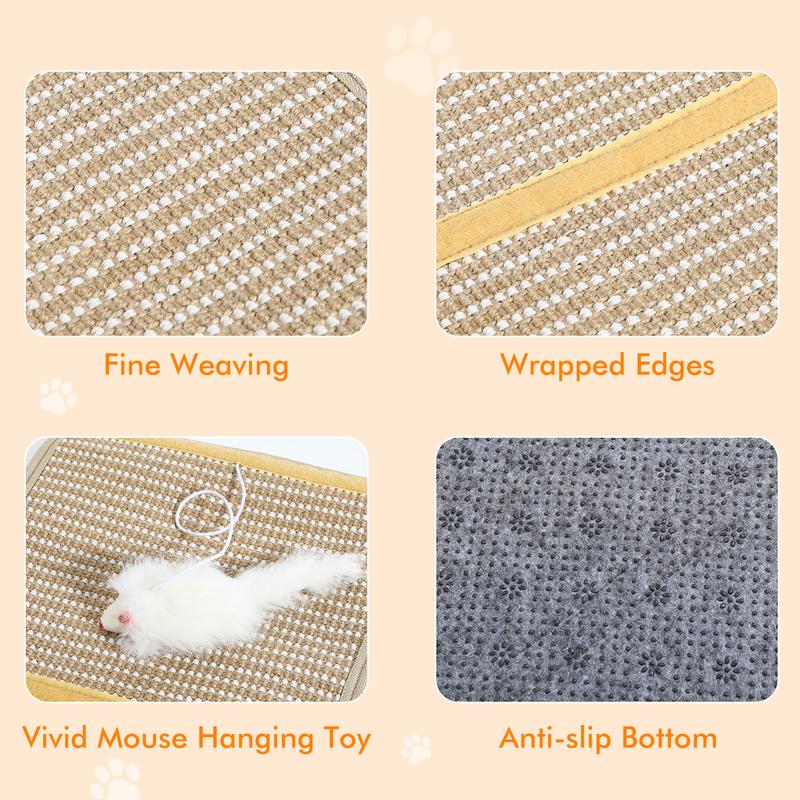 Pawaboo Cat Tree Saver Mat | Cat Scratcher Mat, Repair Worn Cat Trees with 100% Natural Sisal & Extra Hanging Toy - A Gift of Gratitude for Your Cat