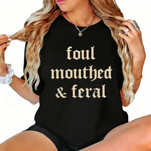 Foul Mouthed & Feral Edgy Retro Graphic Tees - Trendy Streetwear Casual Cool Statement Pieces Distressed Vibe Printed Shirts Made In USA For Women For Men [180G/230G 100% cotton short-sleeve/hoodie, soft and comfortable]