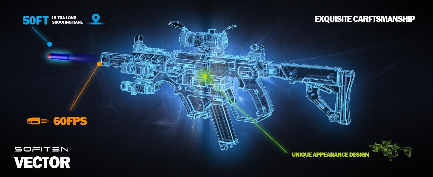 SOFITEN VIKTOR X,Toy Sniper Rifle with Tactical Vest Infrared Flashlight, Foldable Stock, ideal for 8+;nerf gun fans, Realistic Toy gun with 120+ darts For boys girls / birthday gift / family party / outdoorfun / Practice Toy / valentine gift