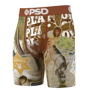 PSD Mens Playboy New Sheriff Boxer Brief - Standard Length 7 Inch Inseam, Soft and Breathable Poly Blend Fabric