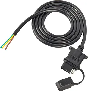 Vehicle-Side 4-Pin Flat Trailer Wiring Harness 5 Feet Heavy Duty 4 Pin Female Trailer Connector 18AWG Pure Copper Wire W/PVC Jacketed Cable Dust Cover Car Side Trailer Plug 4 Way Flat 60 Inch