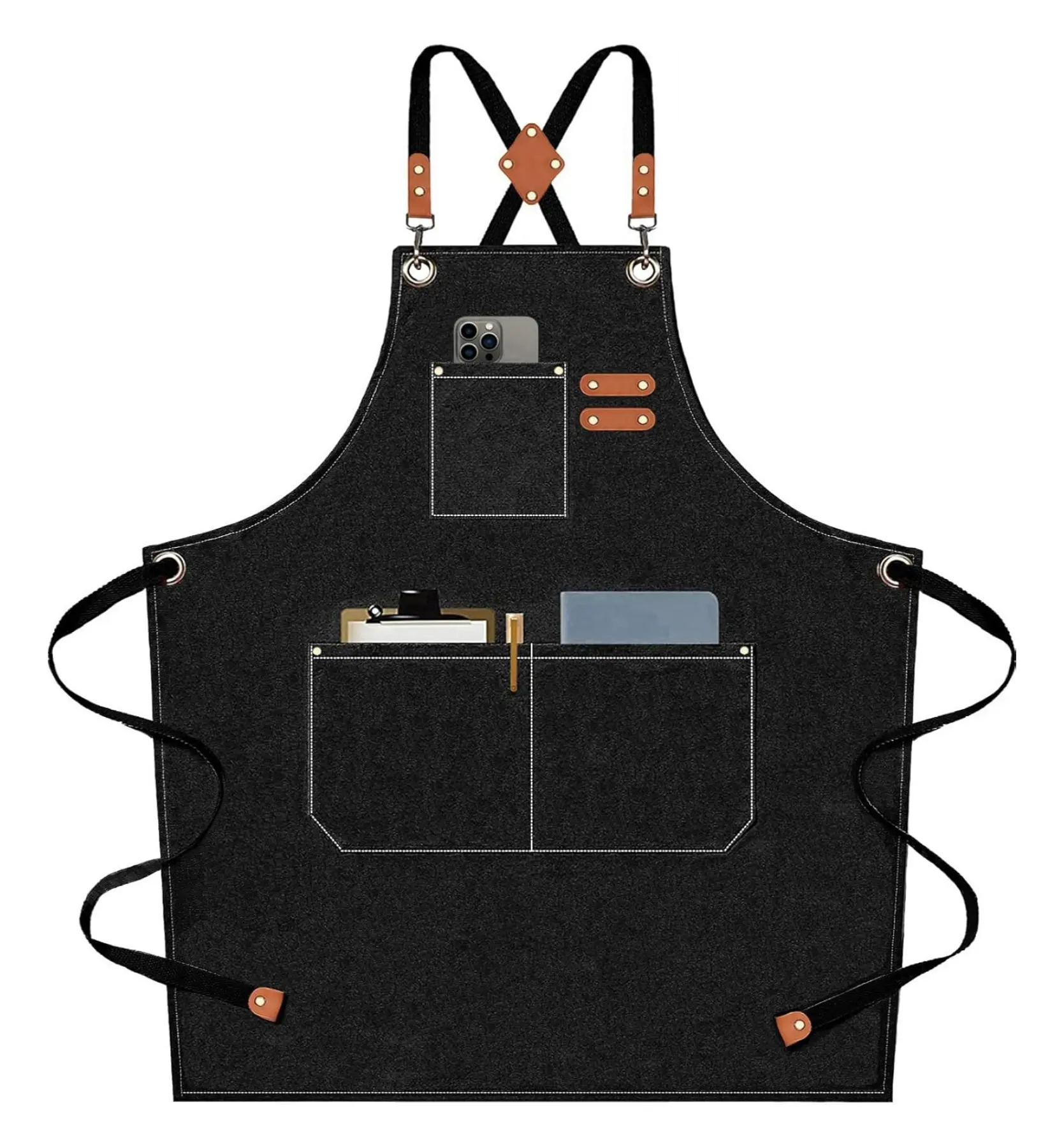 1 piece Chef Aprons for Men Women with Large Pockets - Cotton Canvas Cross Back Heavy Duty Adjustable Work Apron, Thickened High Quality & Apron, Gardening High Quality Apron, for Kitchen, Garden, Party, Coffee Shop, Restaurant