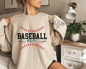 Custom Baseball Mom Sweatshirt, Custom Kid Name on Sleeve Sweatshirt, Baseball Lover Gift, Retro Baseball Sweatshirt, Baseball Mom Hoodie