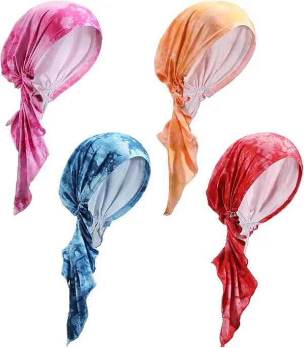 4 Pcs Chemo Headwear for Women Pre Tied Cancer Caps Head Scarf Turbans for Women Patients Gifts