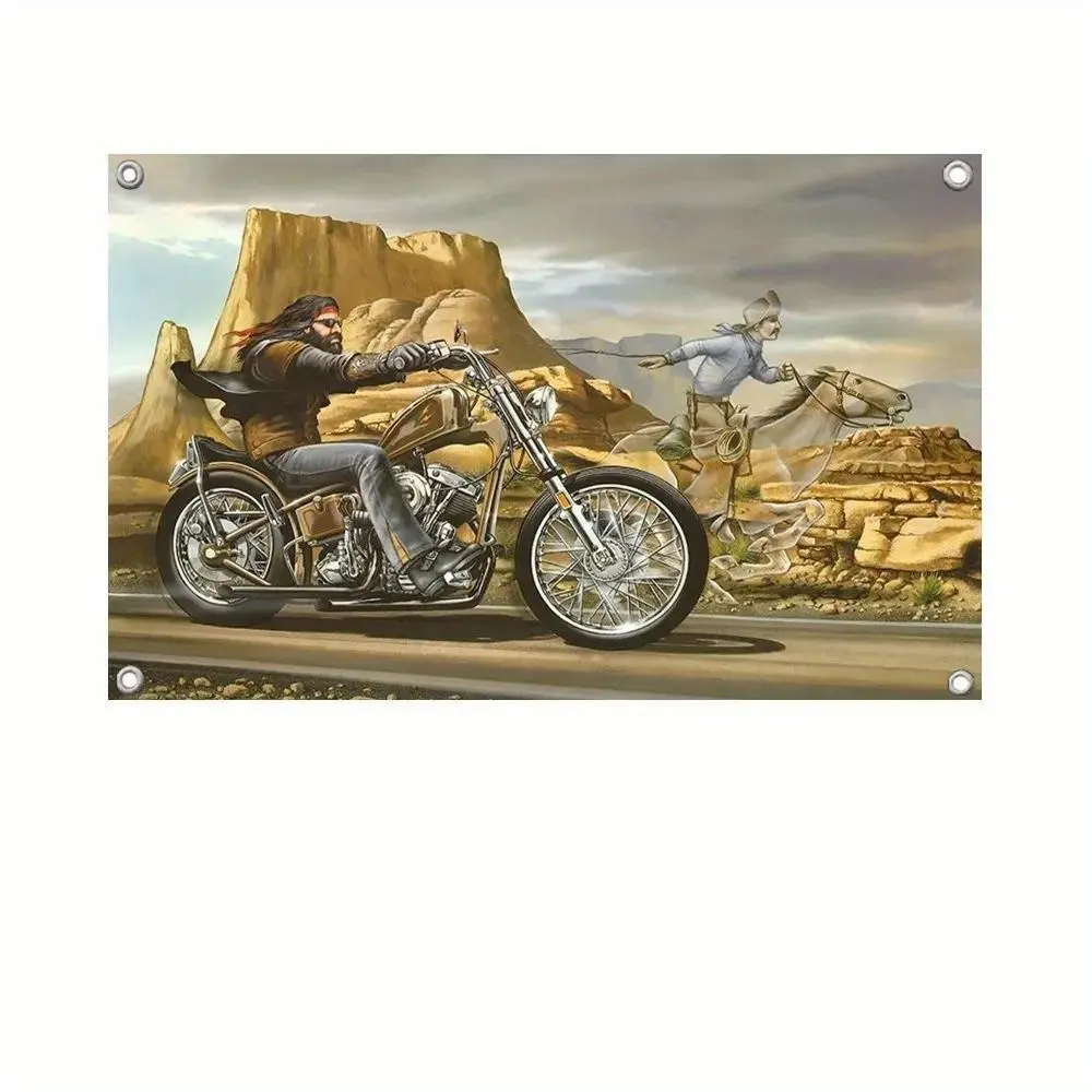 Retro Easy Rider Davids Red Motorcycle Tapestry - 4-Hole Polyester Wall Decor with Random-Color Hole Guard Rings, Indoor & Outdoor Home Art Gift