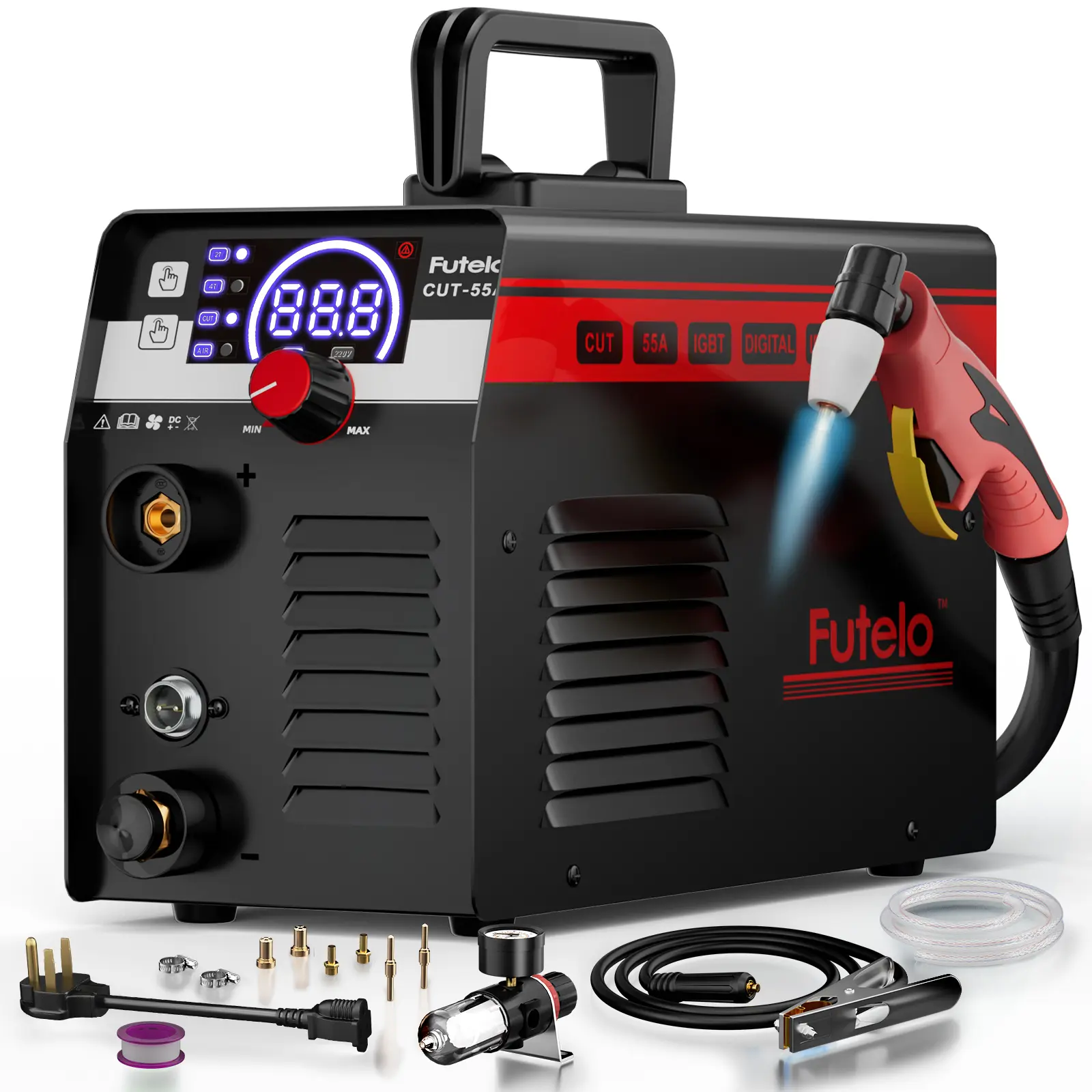 Futelo CUT-55A Plasma Cutter - Pilot Arc High-Frequency Plasma Cutting Machine, 110/220V Dual Voltage IGBT Inverter, 1/2" Clean Cut, 2T/4T, For Beginner DIY