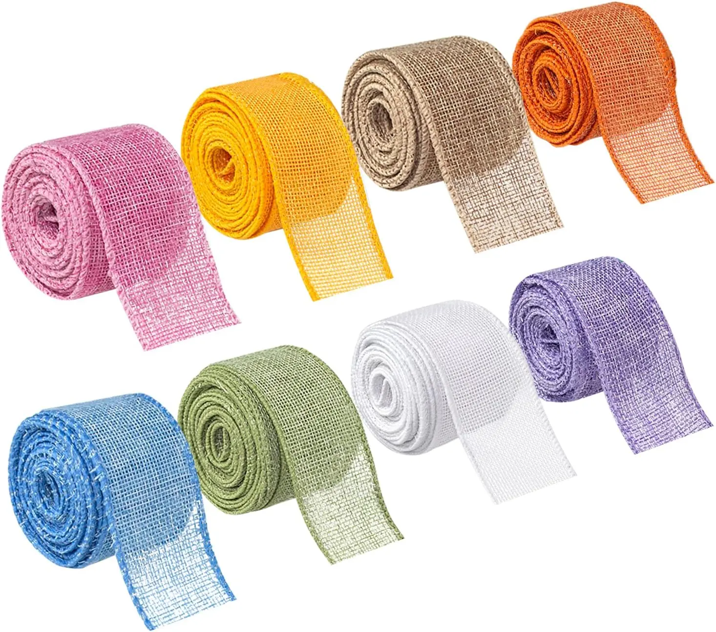 Burlap Ribbon Wired Ribbon 8 Rolls Natural Burlap Wired Ribbon 1-1/2 Inch 40 Yards Solid Fabric Wired Edge Ribbon for Christmas Craft DIY Wrapping Wreath Holiday Party Decorations
