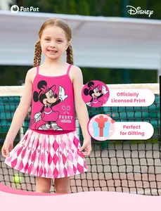 PatPat Disney Minnie Mouse Girls 2-Piece Tennis Outfit Pink Tank Top & Argyle Pleated Skirt Set Court Queens Character Apparel for Toddlers & Little Girls Active Sport Set
