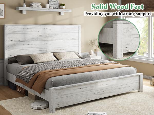 AMERLIFE 51.2" Wood Bed Frame, Rustic Platform Bed with Spliced Headboard, Wood Slats Support/Noiseless/No Box Spring Needed,Best Gift Ideas/Christmas Gifts