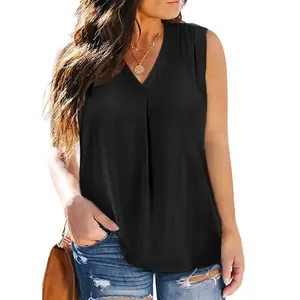 Eytino Womens Plus Size Tank Tops Summer Sleeveless V Neck Casual Loose Chiffon Blouse Office Work Shirts(1X-5X)