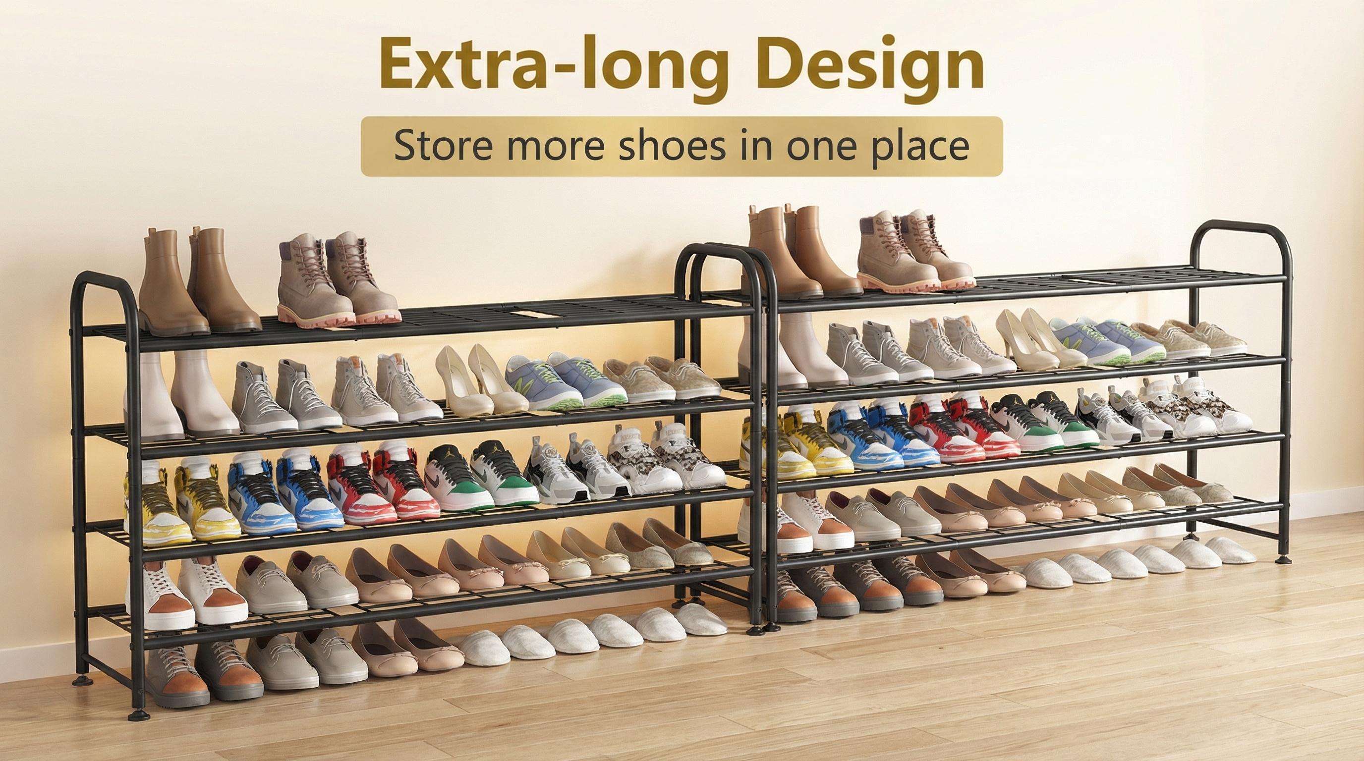 SUOERNUO 2/3/4 Tier Metal Shoe Rack Long Shoes Storage Organizer for Closet Entryway Black Grey Paint Adjustable Room Organizing Large Capacity Multipurpose Shoe Rack Easy to Assemble SUOERNUO 2/3/4 Tier Metal Shoe Rack Long Shoes Storage Organizer for Closet Entryway Black Grey Paint Adjustable Room Organizing Large Capacity Multipurpose Shoe Rack Easy to Assemble