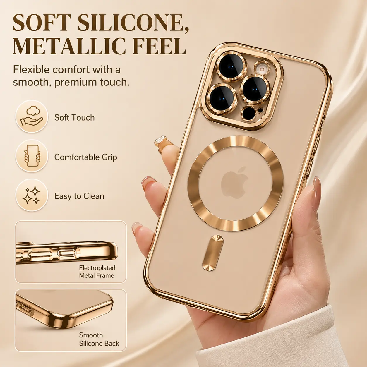 New Official Desert Gold Phone Case For iPhone 17Air 17 16 15 14 13 12 11 Pro Max Plus Clear Magsafe Magnetic Lens Protect Soft Cover Wireless Charging